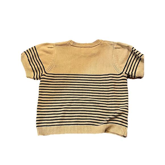 CeCe XL Stripe Shoulder Gold Button Sweater In Cappuccino Brown Black Stripes - Picture 12 of 12